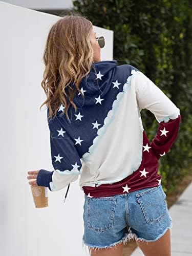Морхој женски американско знаме џемпер, стил на боја, ние луѓе патриотска кошула худи за жени