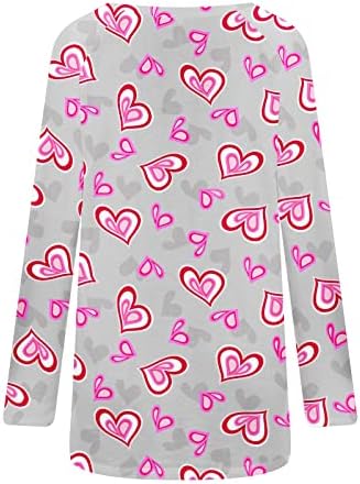 Love Heart Tunic Tunic врвови за жени подарок на в Valentубените, долгите кошули паѓаат случајна лабава, се вклопуваат во блуза