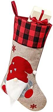 Кристални скапоцени камења ги чистат божиќните чорапи носители на црвени карирани гноми украси за семејни украси за висечки чорапи за забава