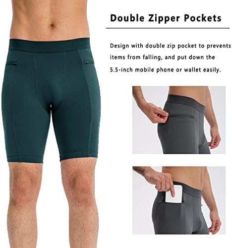 Шорцеви за компресија на машка компресија со џебови кои работат со тренингот атлетски активни шорцеви за долна облека