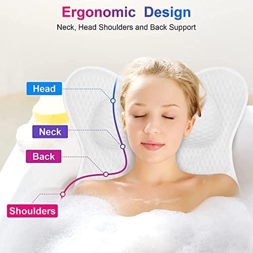 Перница за бања Mtjyo ергономски перници за бања за поддршка на вратот и грб, луксузна мека перница за када со 4Д бања со 6 чаши