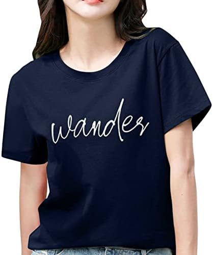 Женски летни врвни обични букви печати маица Туника лабава кратки ракави за жени