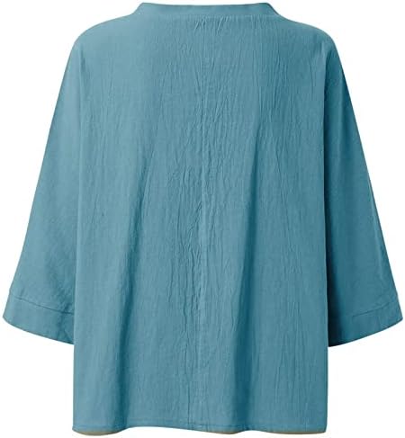 Кралско сини обични маички дами 3/4 ракав фрлање деколте ленени крилја опуштени вклопени маици за рак на дојка, тинејџерски девојче Гн М.