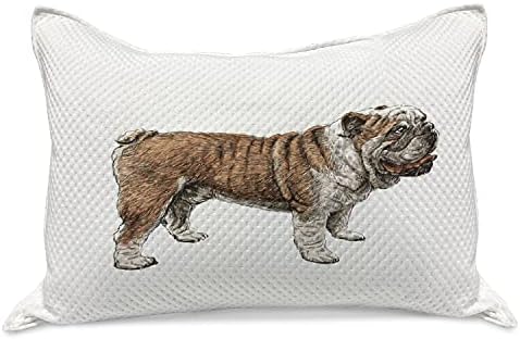 Ambesonne Булдог плетен ватенка перница, концепт на страничен профил кучиња скициски миленици за миленичиња дизајн англиски раса, стандарден капак