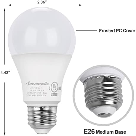 DEWENWILS 10-Пакет Dimmable LED A19 Сијалица, Мека Бела Светлина Со Топол Сјај, 800 Лумен, 2700K, 10W, E26 Средна Завртка База, UL Наведени