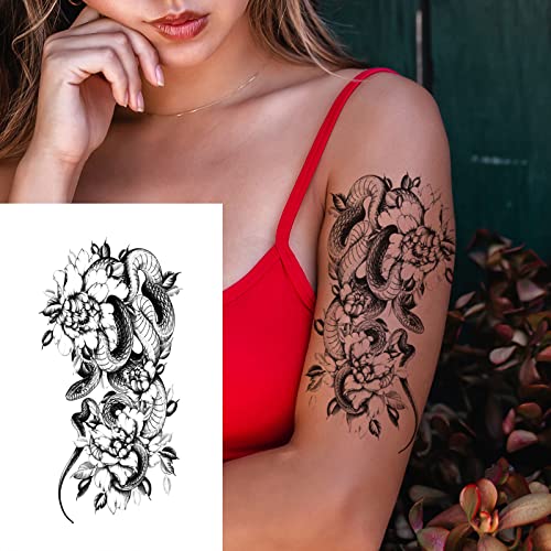 32 парчиња Црна Роза Цвет Привремена Налепница За Тетоважа За Жени, Повеќе Дизајни На Цветни Модели