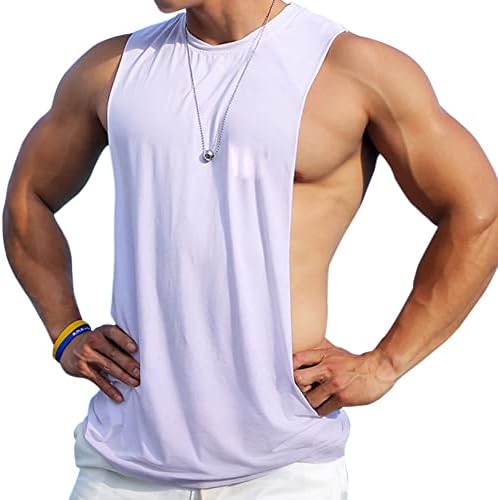 Ychnaim Машки без ракави, резервоар за мускули на врвот на отворена салата за обука на бодибилдинг елек кошули