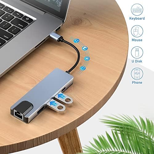 USB C Hub, 5-во-1 USB C ДО 4K HDMI, USB C Multiport Адаптер Со Ethernet Порта, 100w Испорака На Енергија Pd Тип C Порта За Полнење, USB 3.0&засилувач;