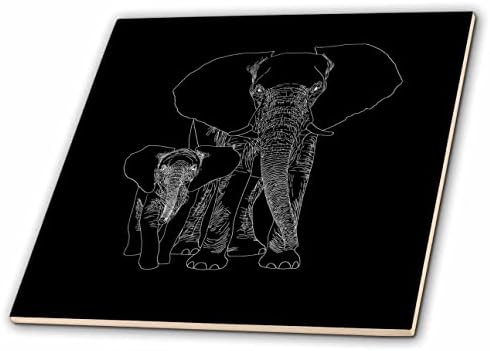 3дроза црно-бел цртеж на Дивиот свет И Африкански слон и бебе. - Плочки