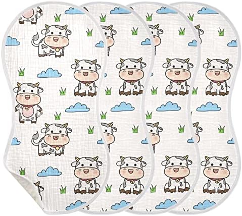 Yyzzh симпатична крава и трева Облак образец Муслин Бурп крпи за бебе 4 пакувања памучни бебиња за миење садови за момчиња