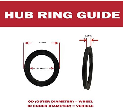 Делови за додатоци на тркала сет од 4 центрички прстен од 73 мм ОД до 56,91 мм центар за центри, црна поликарбонат