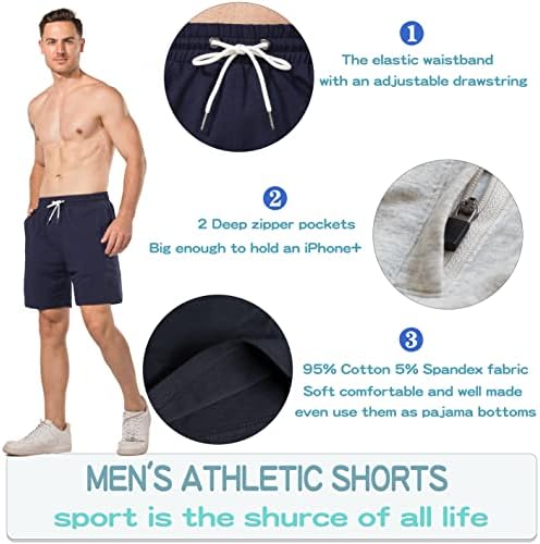 Памук за атлетски шорцеви од исцелување: тренинг за вежбање во теретана за вежбање - 7 влечење модни спортови со џебови од патент