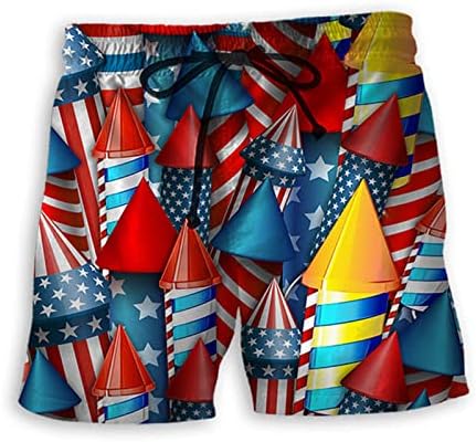 4 -ти јули од табла шорцеви за мажи обични 2 во 1 шорцеви на плажа еластични меки удобни американско знаме пливање костуми со џебови