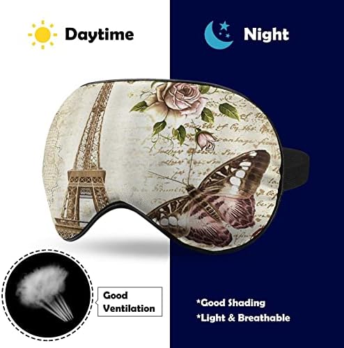 Гроздобер Ајфеловата Кула Монарх Пеперутка Маска За Очи За Спиење Затемнување Ноќно Врзување Со Прилагодлив Ремен За Мажи Жени Патуваат Јога