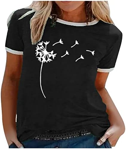 Графички маички за жени летни врвови на вратот модни првли за печатење маици гроздобер краток ракав лабави блузи
