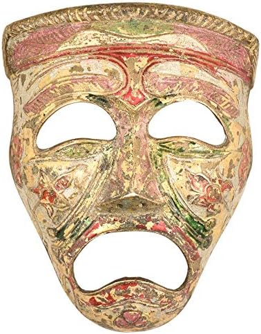 Индиска полица 3 парчиња вокалфлокален рачно изработен антички месинг разнобоен wallид виси трагедија театарска маска маска wallидни