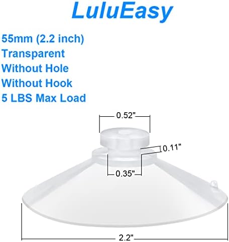 Lulueasy 20 парчиња чисти чаши за вшмукување 55мм чисти чаши за вшмукување 55мм без куки без дупки, професионална сила Големи пластични влошки