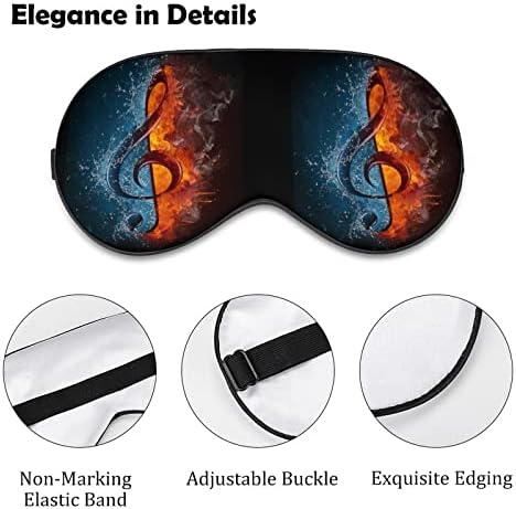 Музичка нота-оган и вода печатена маска за очи за спиење мек капакот на очите со прилагодлива лента за ноќни очила за очила за мажи за мажи