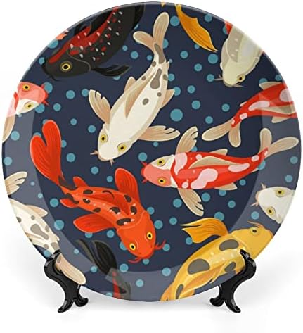 Кои крап образец јапонски стил Декоративна чинија тркалезни керамички плочи со приказ за свадбени украси за домашни канцеларии