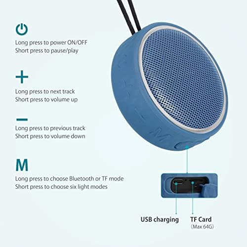 QDZ Пренослив Звучник Bluetooth Безжични Звучници Bluetooth со RGB Шарени Светла Отворен Звучник Бас Стерео Звук Туш Звучник Со Јаже