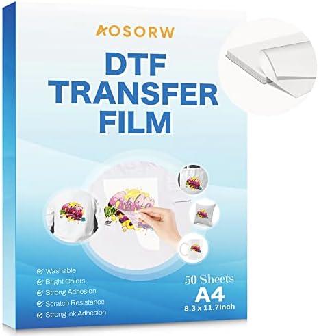 AOSORW 50 листови DTF трансфер филм, директен до трансфер на хартија за пренесување на филмови, железо на хартија за трансфер, транспарентна
