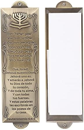 Случајот Brtagg Mezuzah со двострана лента, висока 5,5 , шпански и хебрејски писание, бронза, лесна кора и лепена мезуза