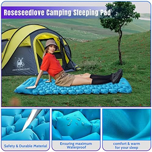 QWQHI надувување подлога за спиење за кампување, дополнителна дебелина од 3,9 инчи водоотпорен камп за кампување со перница, ултралесен