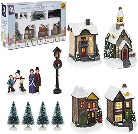 Toyland Mini село осветли Божиќна сцена | 12 парчиња сет | Разнобојно | 47 см x 58 см x 36 см