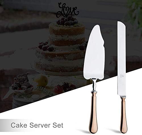 ОТВ Павилјон свадбена торта нож и сервер сет, розово злато 18/10 не'рѓосувачки челик 2 парчиња десерт постави пита сервер за торта нож за роденден, годишнина, празник, ?