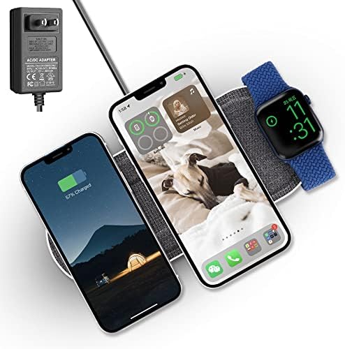 Подлога за безжично полнење Uumao, 5 калем 3 IN1 безжично полнење Три уреди, за iPhone/AirPods & Apple Watch, за сите телефони со Qi овозможени
