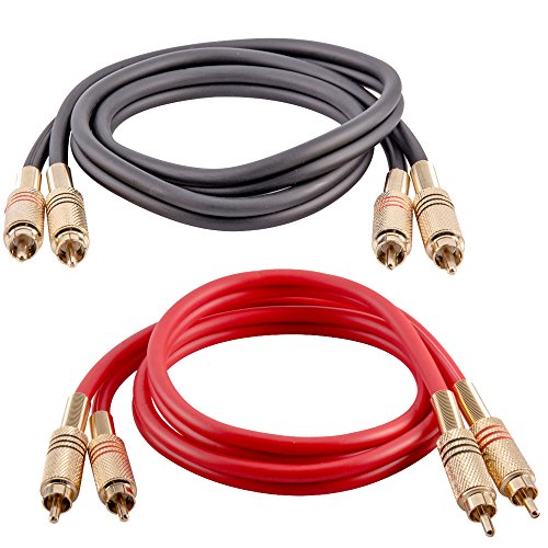 Сеизмички аудио звучници двојни кабли со аудио лепенка со 2-RCA, машки до машки, црни и црвени, 3 стапки, пакет од 2