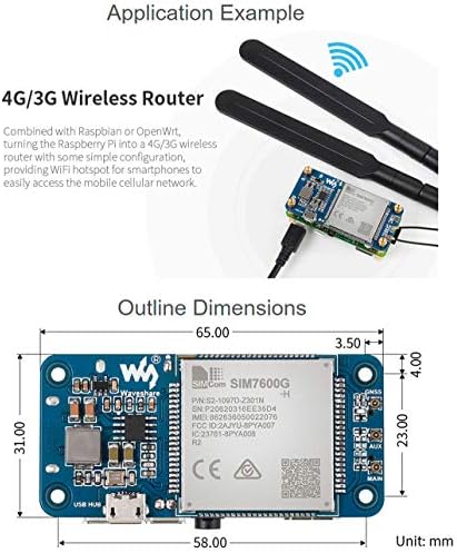 SIM7600G-H 4G капа за Raspberry PI и компјутерска поддршка LTE CAT-4 4G /3G /2G до 50Mbps Uplink и 150Mbps DownLink за 4G мрежна GNSS позиционирање,