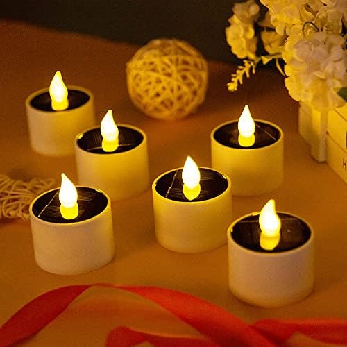Сончеви свеќи haафбао соласти светла на свеќи, соларна чајна ламба за пополнување чај, 6 светло светло на свеќа, погодна за свадба, Денот