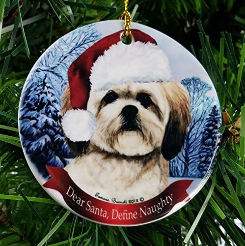 Отпечатоци Плус Ласа Апсо Божиќен украс 3 порцелански подарок-боксот со кука и магнет пакет за украсување за празници за домашни миленици