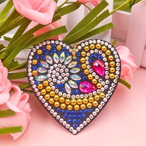 Jgqgb 5 парчиња дијамантски насликани срца DIY приврзок за дијамантска торба со приврзоци за приврзоци за накит домашен декор Рачно изработен