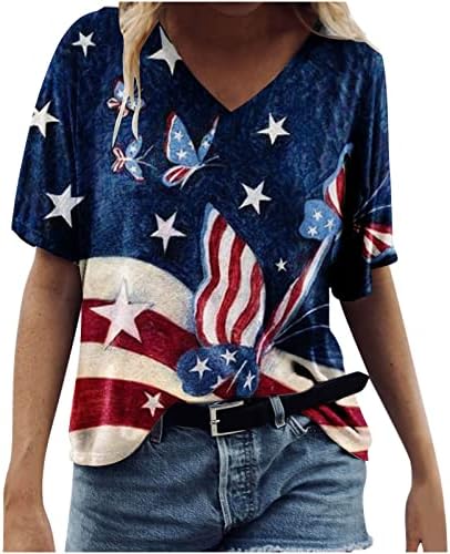 HGCCGDU на 4 -ти јули блуза за жени облечен случајна празнична туниника врвови на американско знаме за печатење на знами