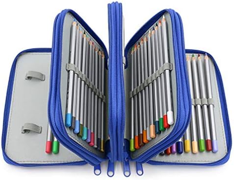 Стобак молив торбичка 72 слотови во боја на молив, држач за молив со 4- слој со патент со голем капацитет Организатор на куќишта за ученици