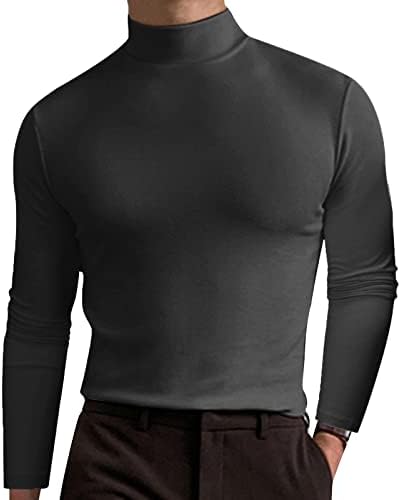 NQYIOS Менс Долги ракави Основни врвови се потсмеваат со маица за обичен пулвер, тенок, вклопуваат цврсти основни дизајнирани кошули