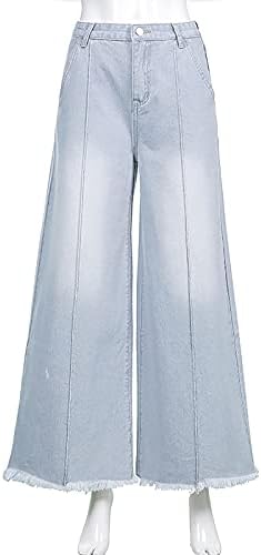 Лариау широки фармерки за нозе за жени раб со висока половината лабава шевови на зашиени потресени искинати фармерки панталони панталони
