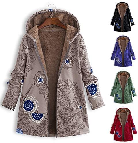 Зимски женски зимски топла надворешна облека за печатење со качулки гроздобер преголеми палта