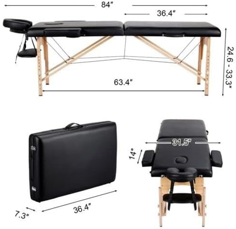 Масичка за масажа со магли 2 преклопени прилагодливи преносни спа -салони салони за салони за тетоважа црна боја црна