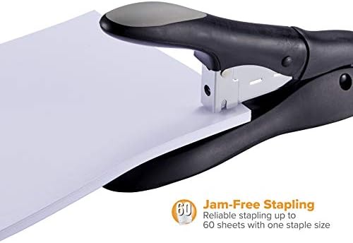Комплет за вредности на лична тешка тешка тешка должност без jam jam stapler, 60 чаршафи, вклучува отстранувач на главниот стил на притисок,