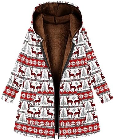 Rmxei женски мода печатена есенска зимска качулка реверзибилна палто за руно