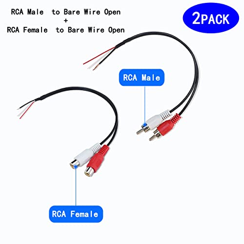 Rgzhihuifz 2 пакет 6ft RCA Femaleен до звучна жица, RCA Femaleенски приклучок Адаптер конектор за голи жица Отворен крај Аудио