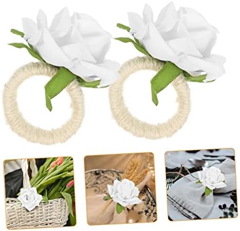20 парчиња роза од салфетка прстени цветни украси цветни салфетки прстени цвеќиња вештачки за декорација свадбени забави на салфетки бели цветни