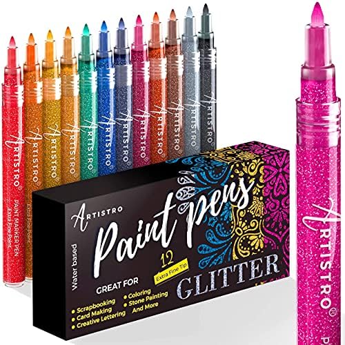 Artistro 30 маркери на акрилна боја Финав врв и 12 сјајни пенкала за екстра-фини врски, пакет за рок сликарство, камчиња, списанија за записи,