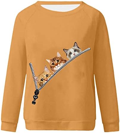 Oplxuo женска слатка мачка за мачки 3Д животни графички кошули Новини смешни маички врвови маички долги ракави блуза за lубител на мачки