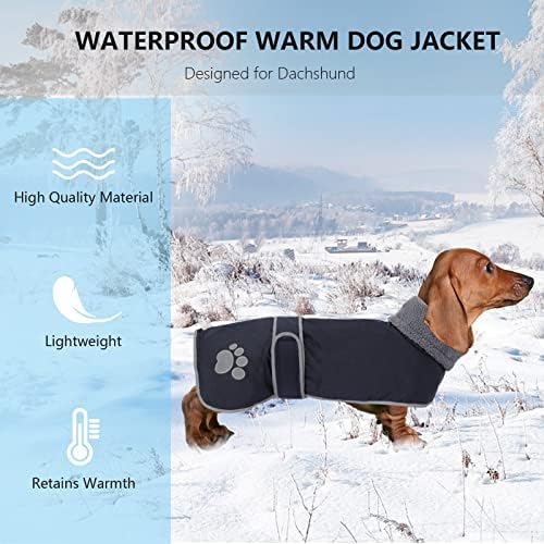 Зимски палто за кучиња Термички ватирана палто Дахшунд, со топла фланелна обвивка, водоотпорна облека за кучиња на отворено со прилагодливи
