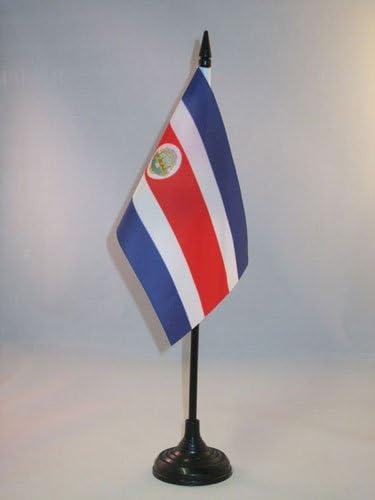 ЗНАМЕ На Аз Костарика Знаме на Маса 4 х 6 - Знаме на Биро на Костарика 15 х 10 см-Црн Пластичен Стап И Основа