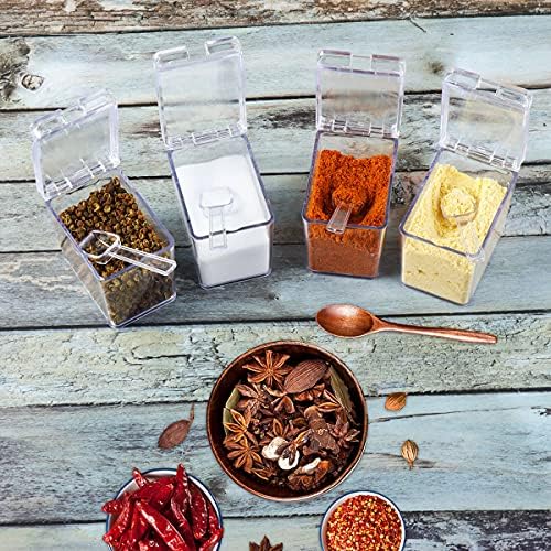 Xiudi Clear Seasoning Rack Spice Pots-4 парчиња јасен сад за складирање на зачини за зачини сол шеќер Крует.Крилик кутија за зачинување,